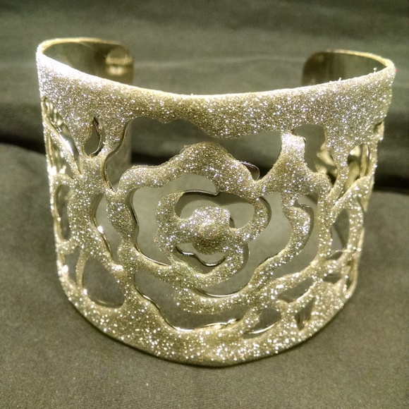 Bling Sparkle Glitter Filigree Wide Cuff Bracelet